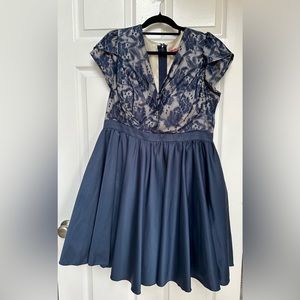 Chi Chi London Navy and Cream Party Dress with Lace Bodice Size 16